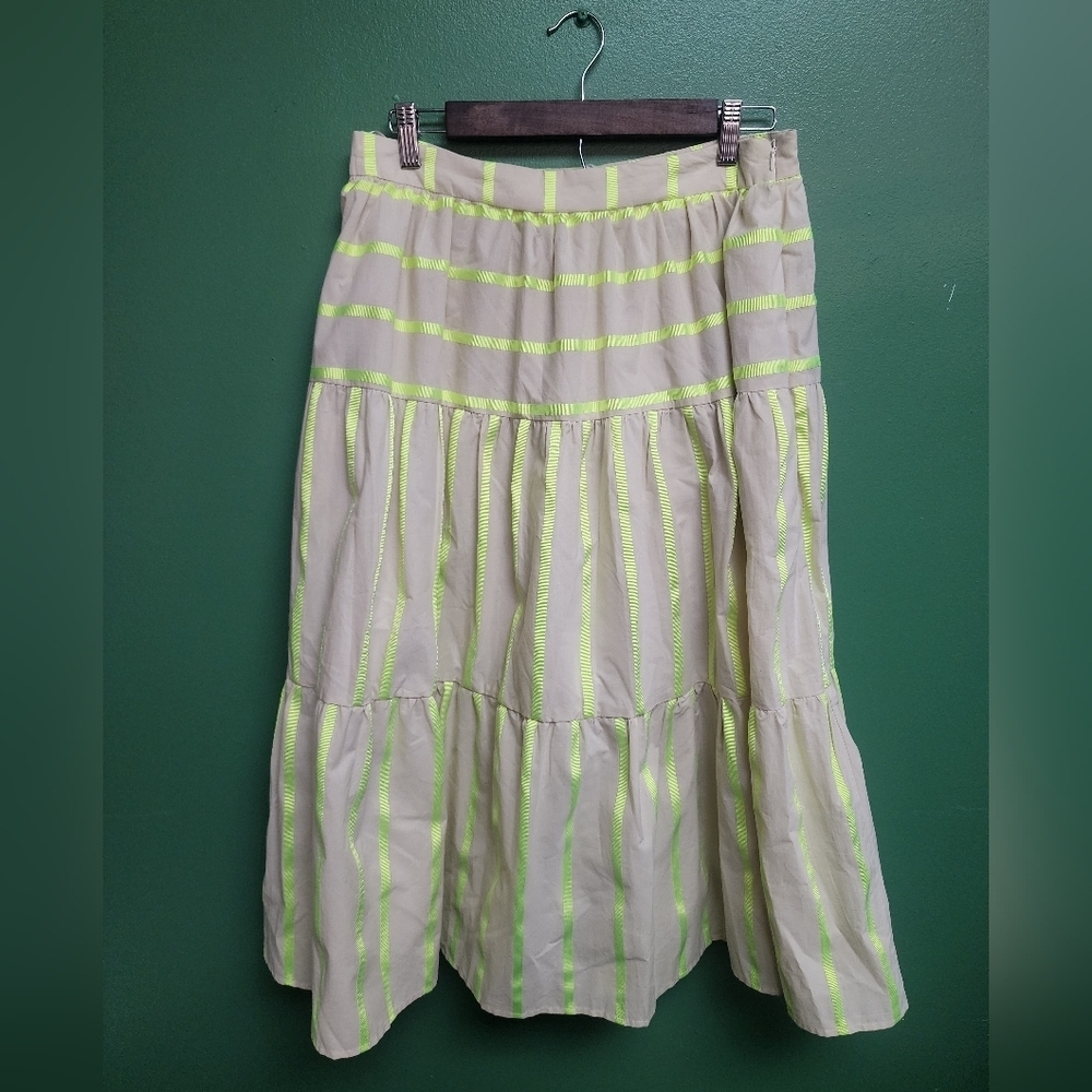 FOR Love & Lemons Tiered Midi Skirt Neon Stripe Pocket | Size L